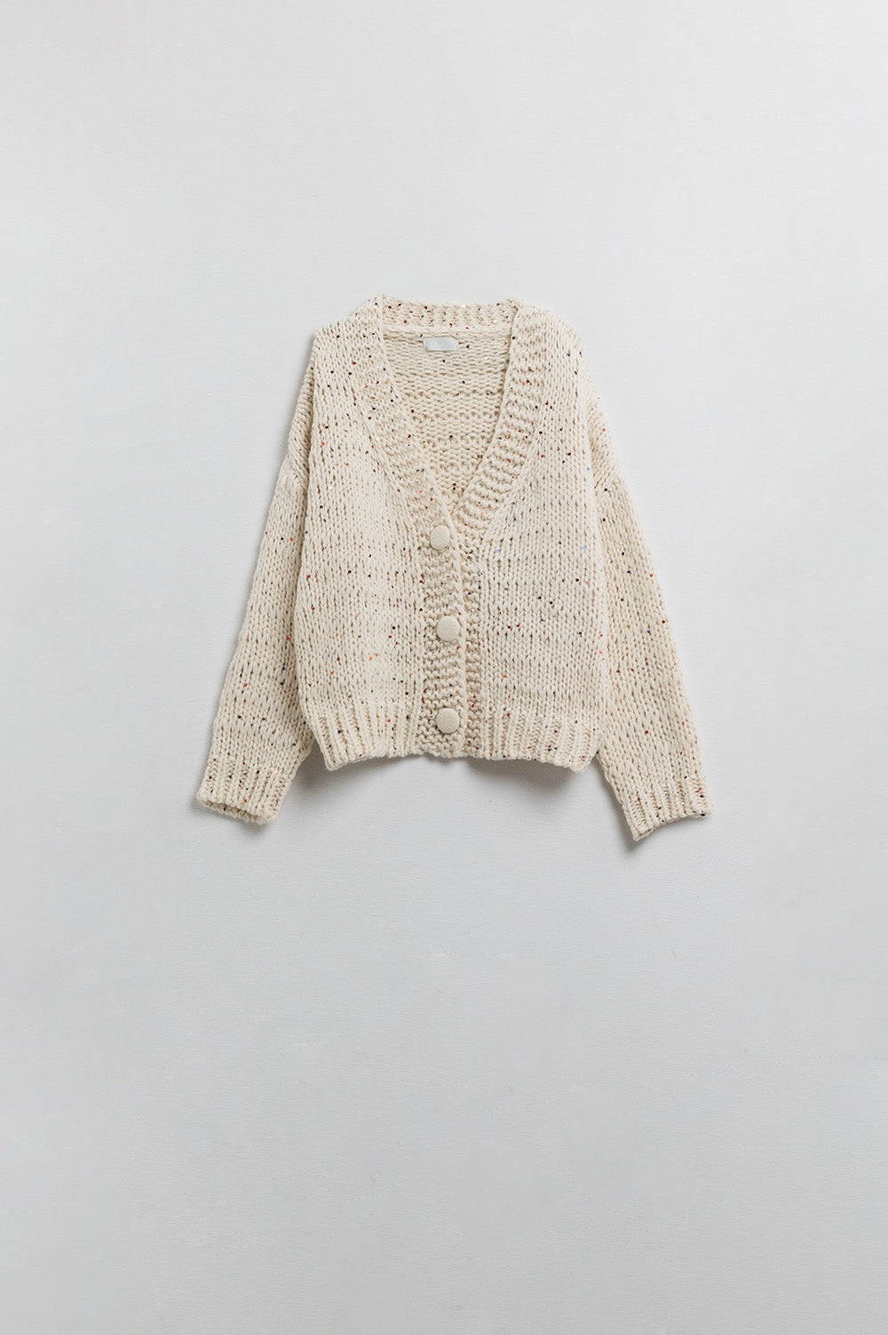 Oversized chunky knit cardigan in cream with sequin detail