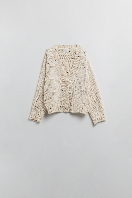 Oversized chunky knit cardigan in cream with sequin detail