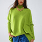 Q2 oversized cozy green sweater with ribbed sleeves