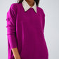 Q2 Oversized Crew Neck Long Sleeve Sweater in Fuchsia