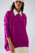 Q2 Oversized Crew Neck Long Sleeve Sweater in Fuchsia