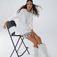 Q2 Oversized Crew Neck Long Sleeve Sweater in White