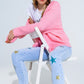 Q2 Oversized fluffy knit open cardigan in pink with rib at them and cuffs