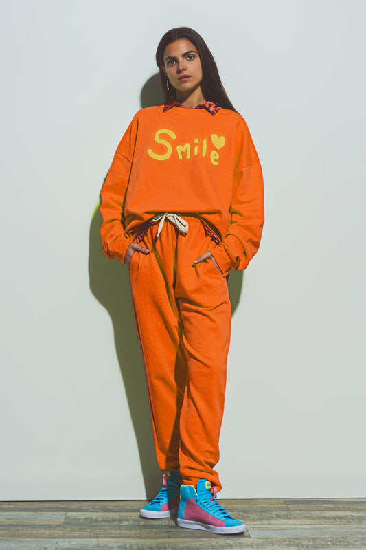 Oversized Jogger with Tie Waist in Bright Orange