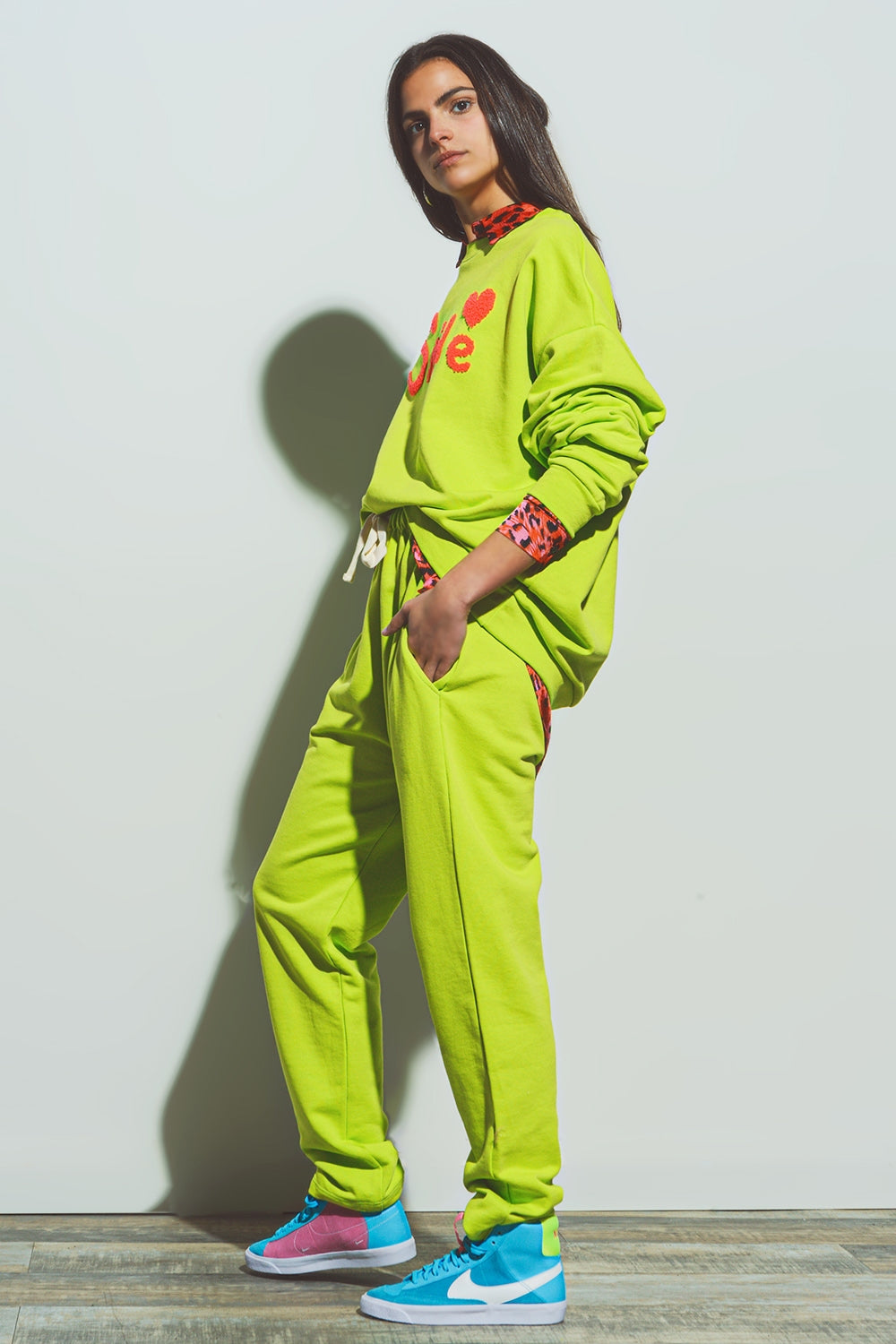 Oversized Jogger with Tie Waist in lime