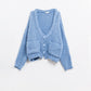 Q2 Oversized light blue chunky knit jacket with pockets