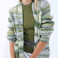 Oversized mottled striped long cardigan with pockets in Green