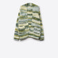 Q2 Oversized mottled striped long cardigan with pockets in Green