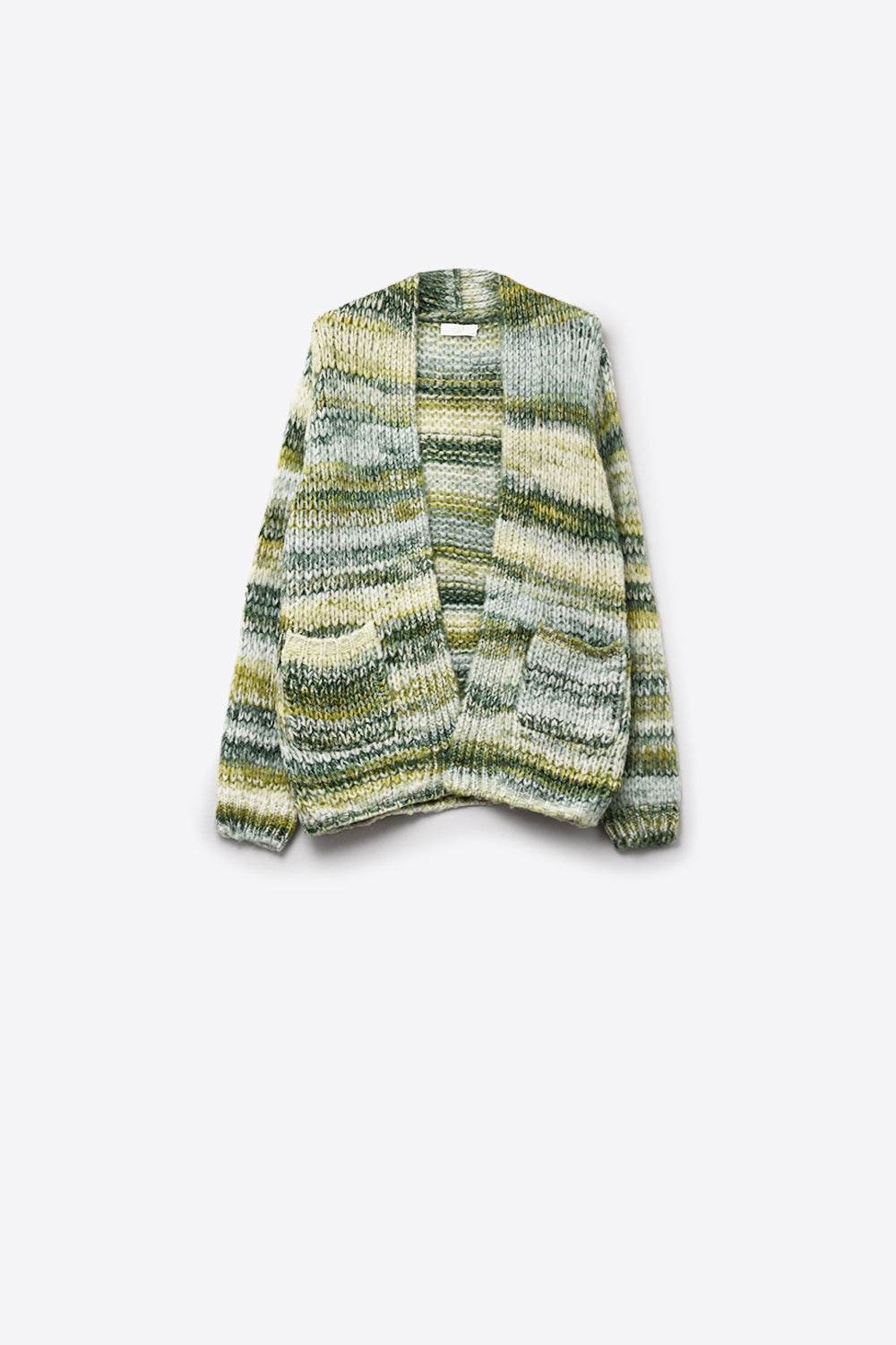 Q2 Oversized mottled striped long cardigan with pockets in Green