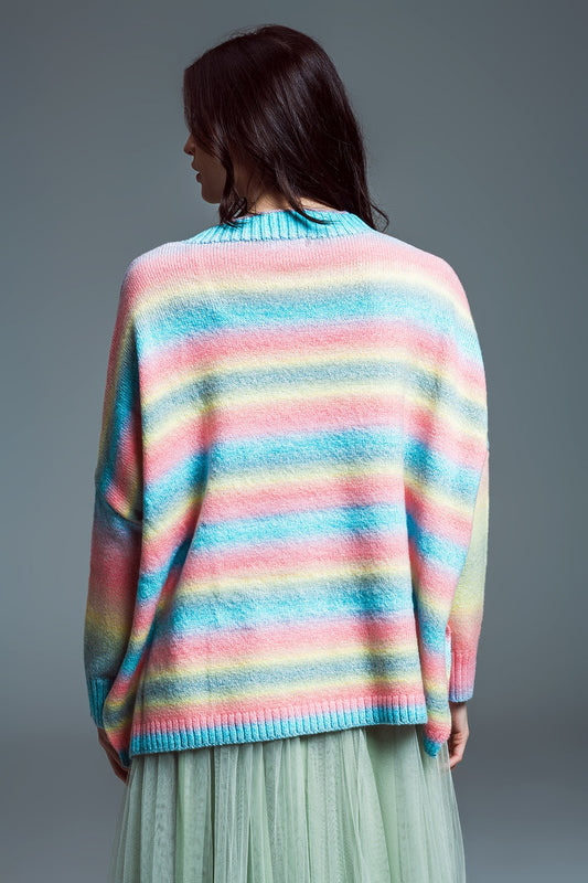 Jersey oversize multicolor con cuello alto y aberturas laterales
