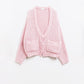 Q2 Oversized pink chunky knit jacket with pockets