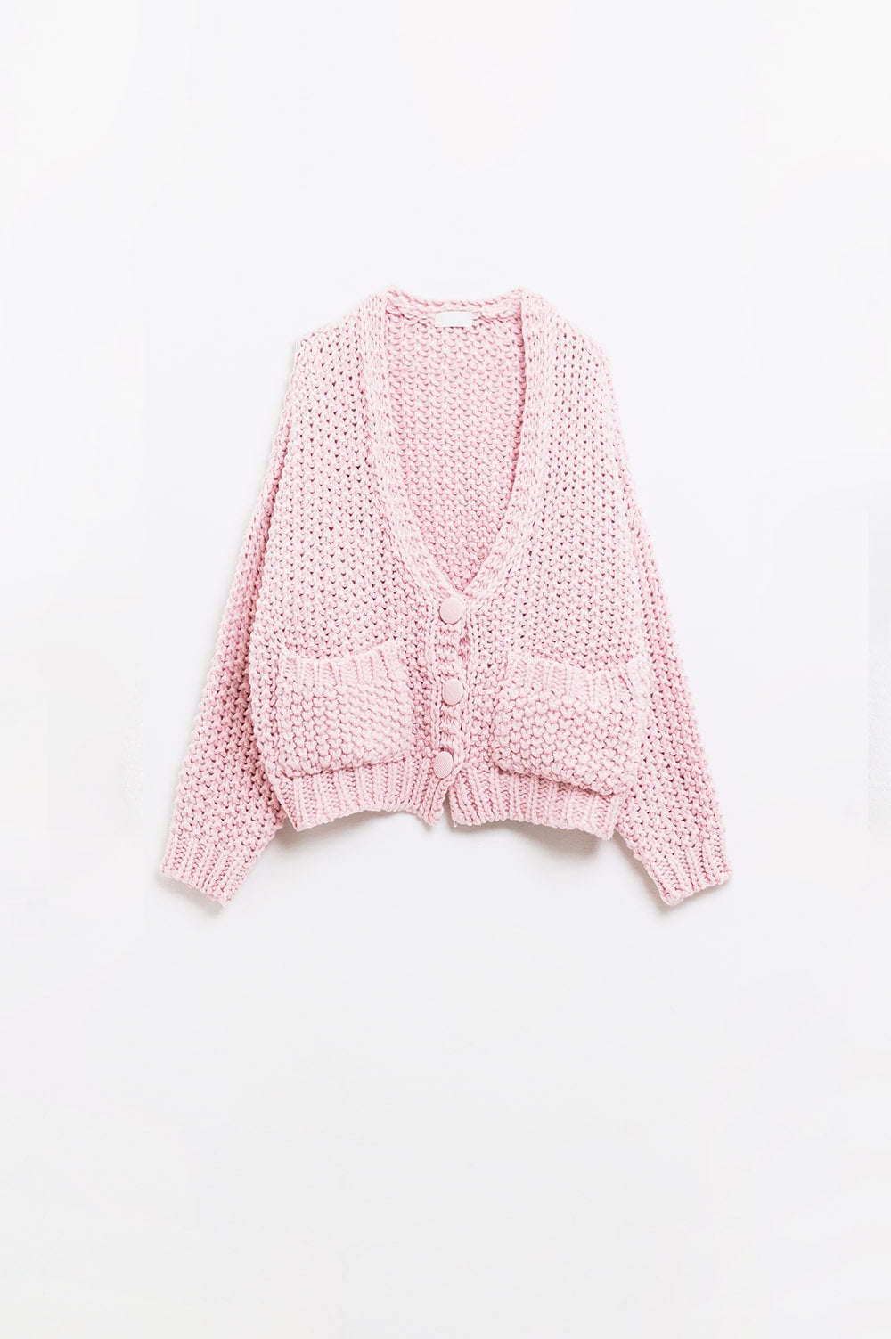 Q2 Oversized pink chunky knit jacket with pockets