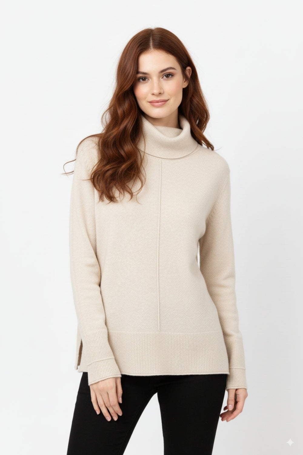 Oversized Roll Neck Sweater in beige