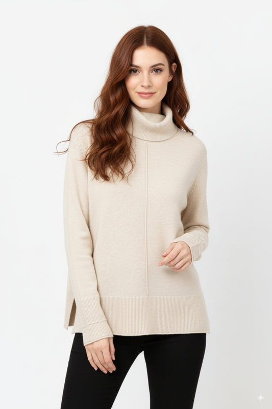 Oversized Roll Neck Sweater in beige