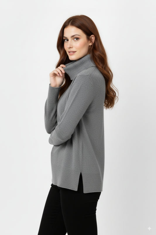 Oversized Roll Neck Sweater in Gray