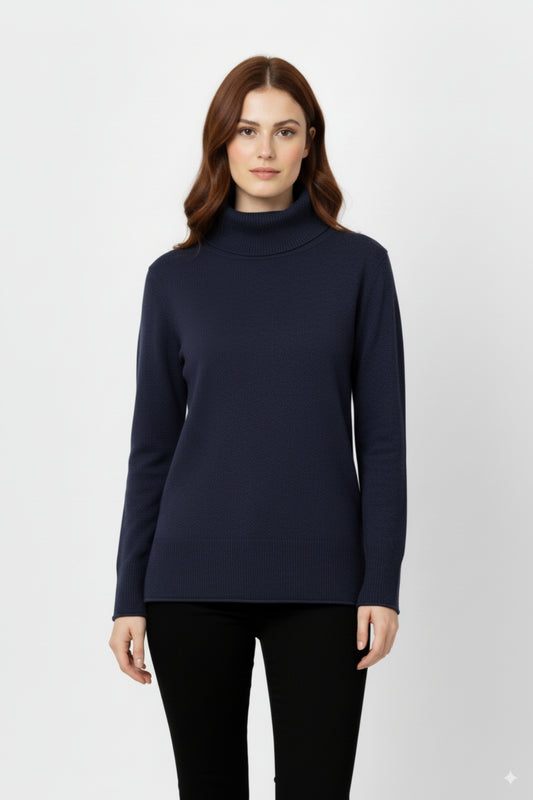 Oversized Roll Neck Sweater in navy