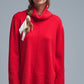 Q2 Oversized Roll Neck Sweater in Red