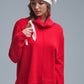 Oversized Roll Neck Sweater in Red