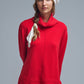 Oversized Roll Neck Sweater in Red