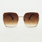 Q2 Oversized Square Metal Sunglasses In Brown Gradient Lens