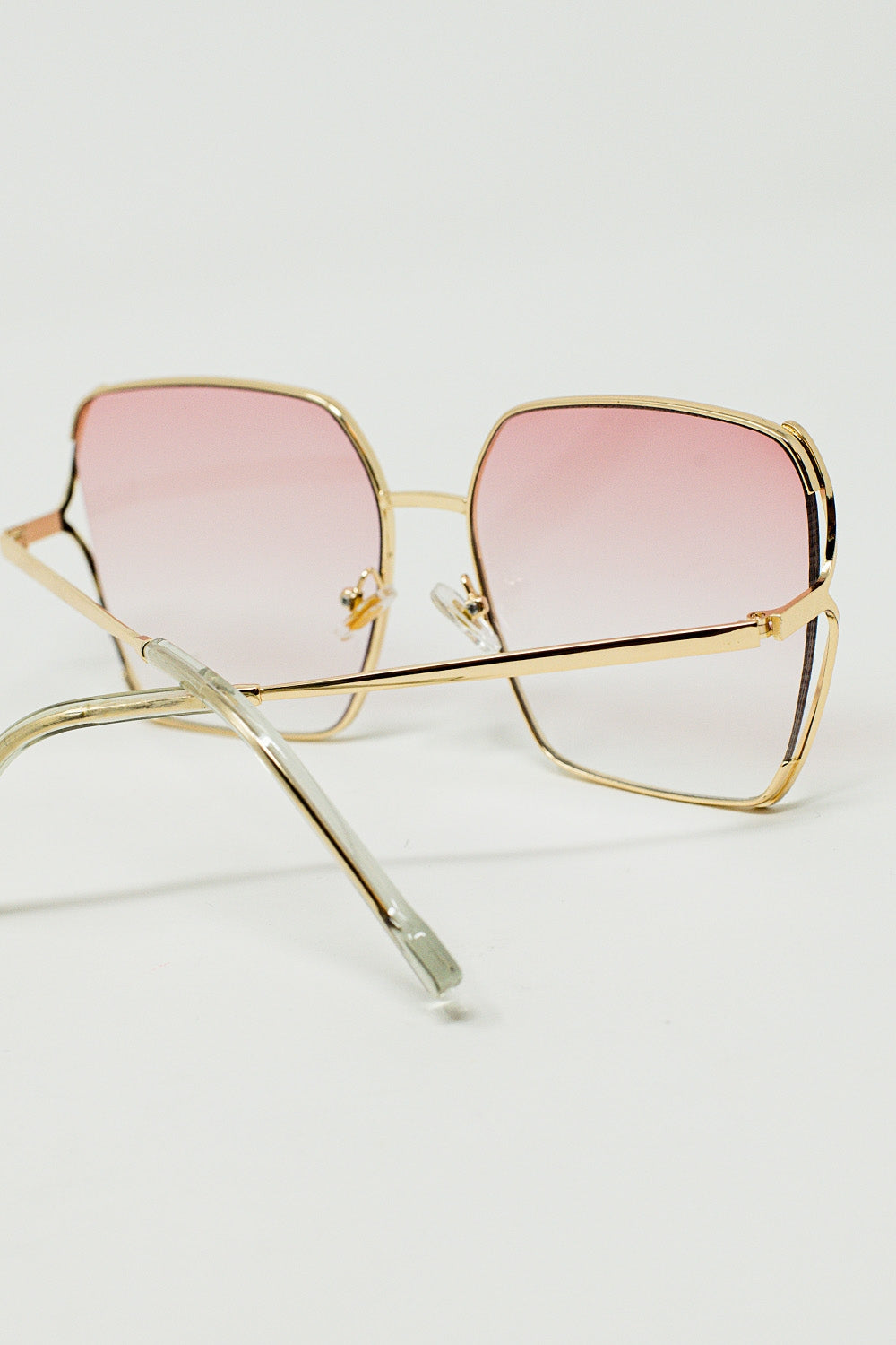 Oversized Square Metal Sunglasses In Light Pink Gradient Lens