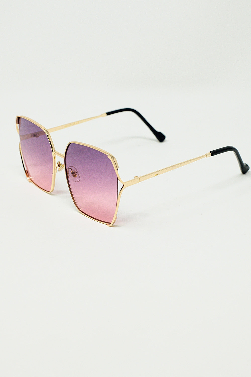 Oversized Square Metal Sunglasses In Purple Gradient Lens