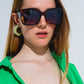 Q2 Oversized Squared Thin Frame Sunglasses in Light Tortoise Shell