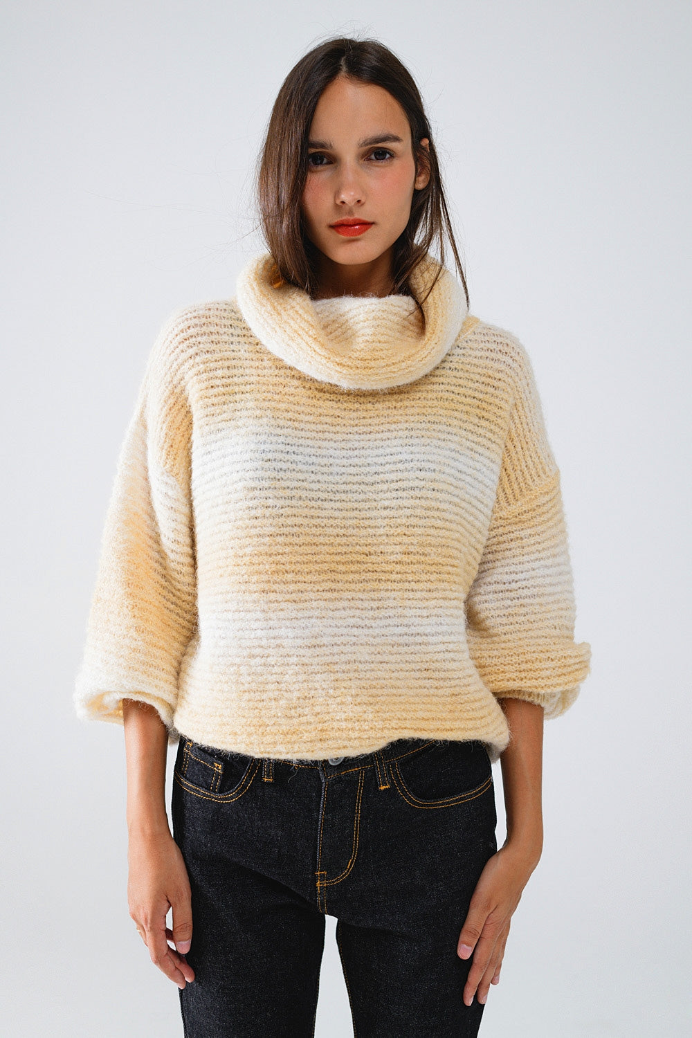 Q2 Oversized Turtleneck Comfy Sweater in Warm Neutral Tones