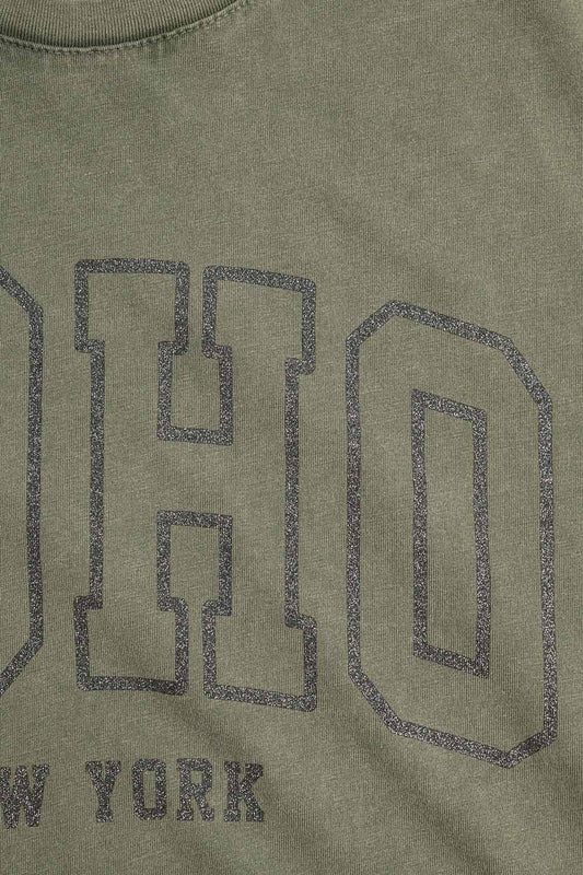Oversized Washed Khaki Green T-shirt With Soho New York At The Front