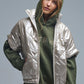 Q2 padded down jacket in gold with Cap Sleeve