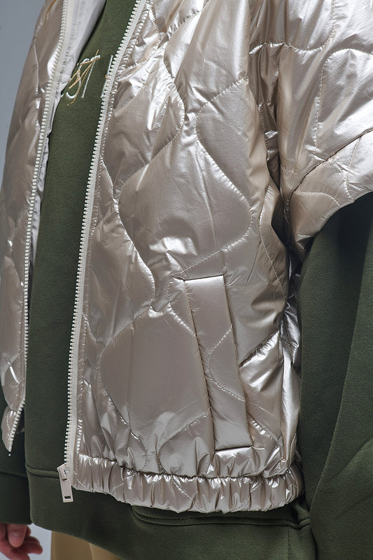 padded down jacket in gold with Cap Sleeve