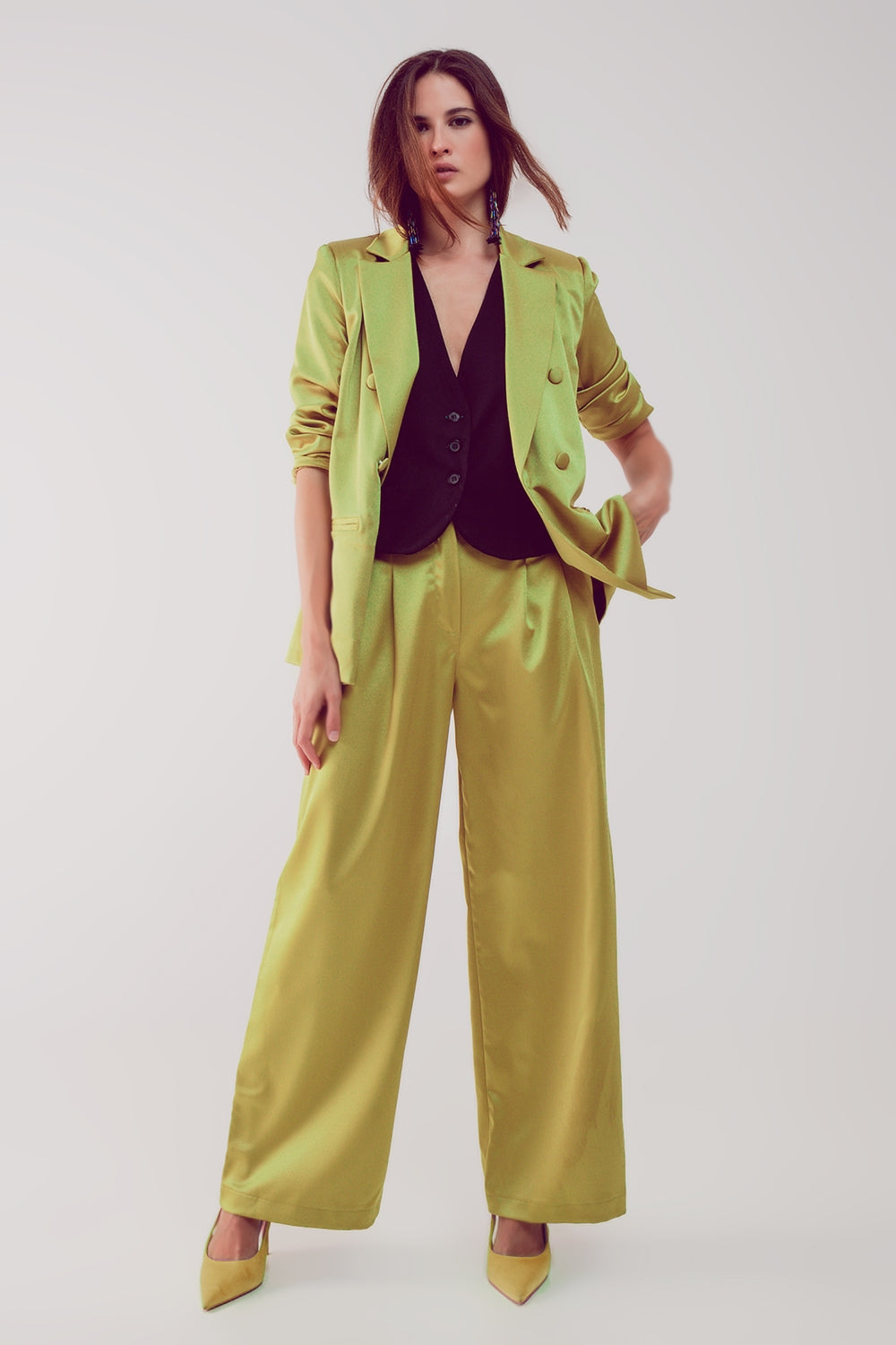 Palazzo pleated pants in acid lime