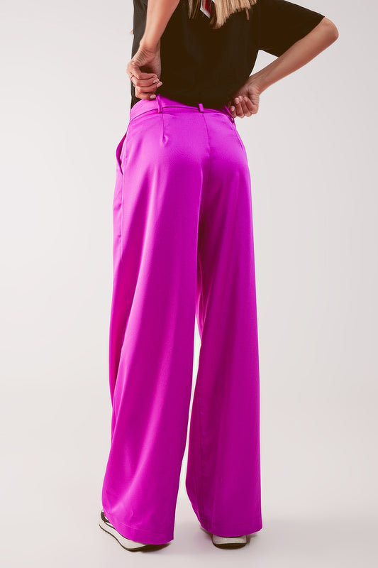 Pantalón palazzo fucsia plisado