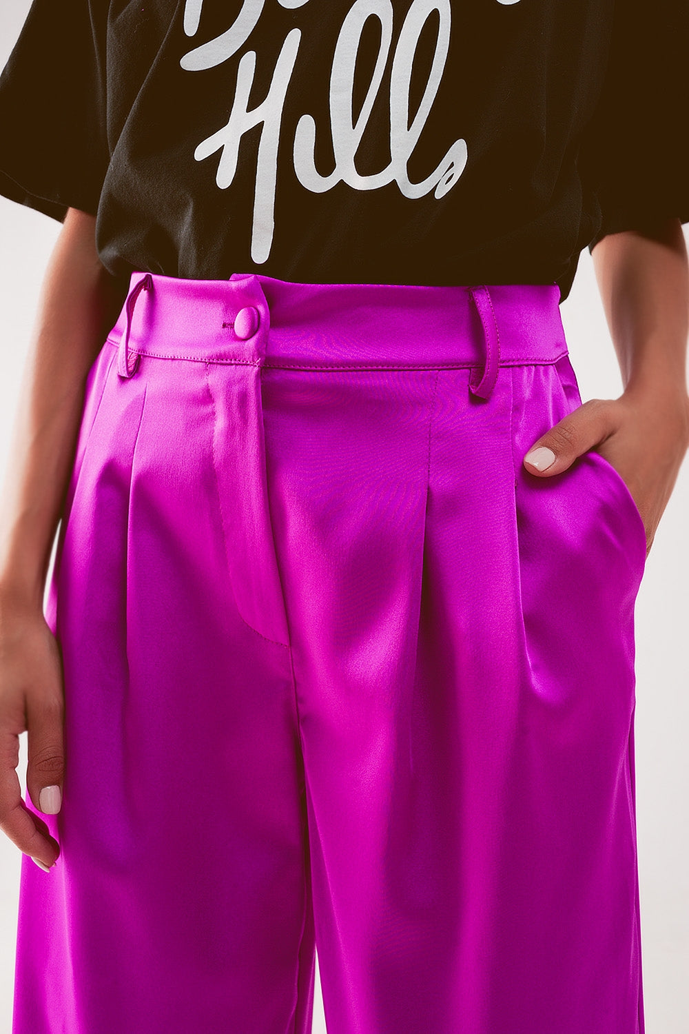 Palazzo pleated pants in fuchsia