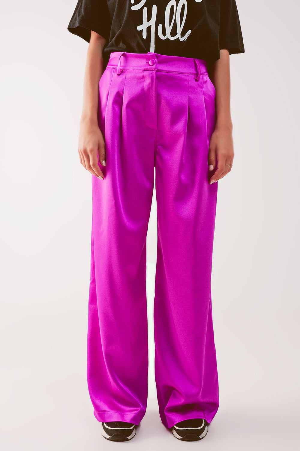 Pantalón palazzo fucsia plisado