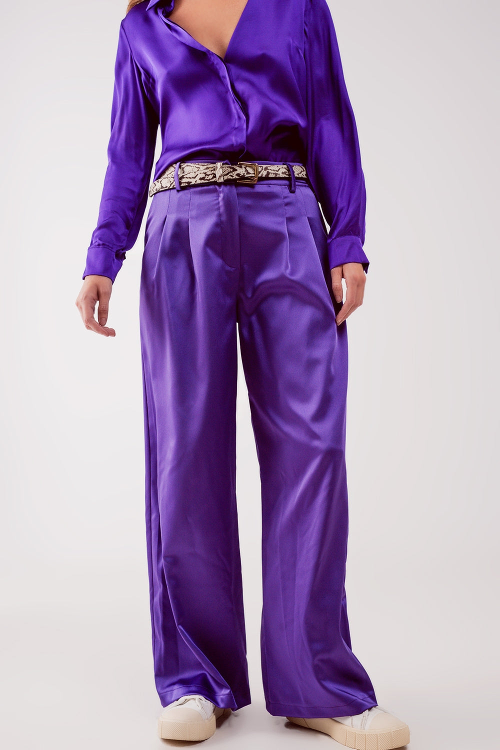 Q2 Palazzo pleated pants in purple