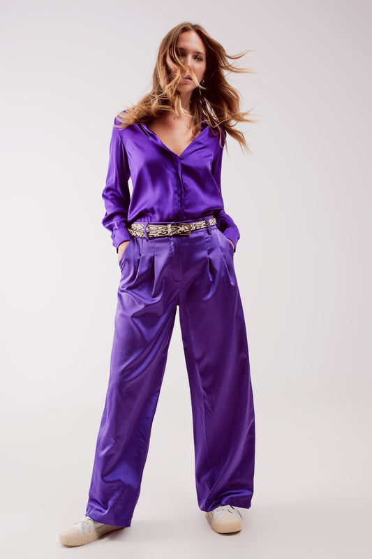 Pantalones palazzo plisados ​​en violeta