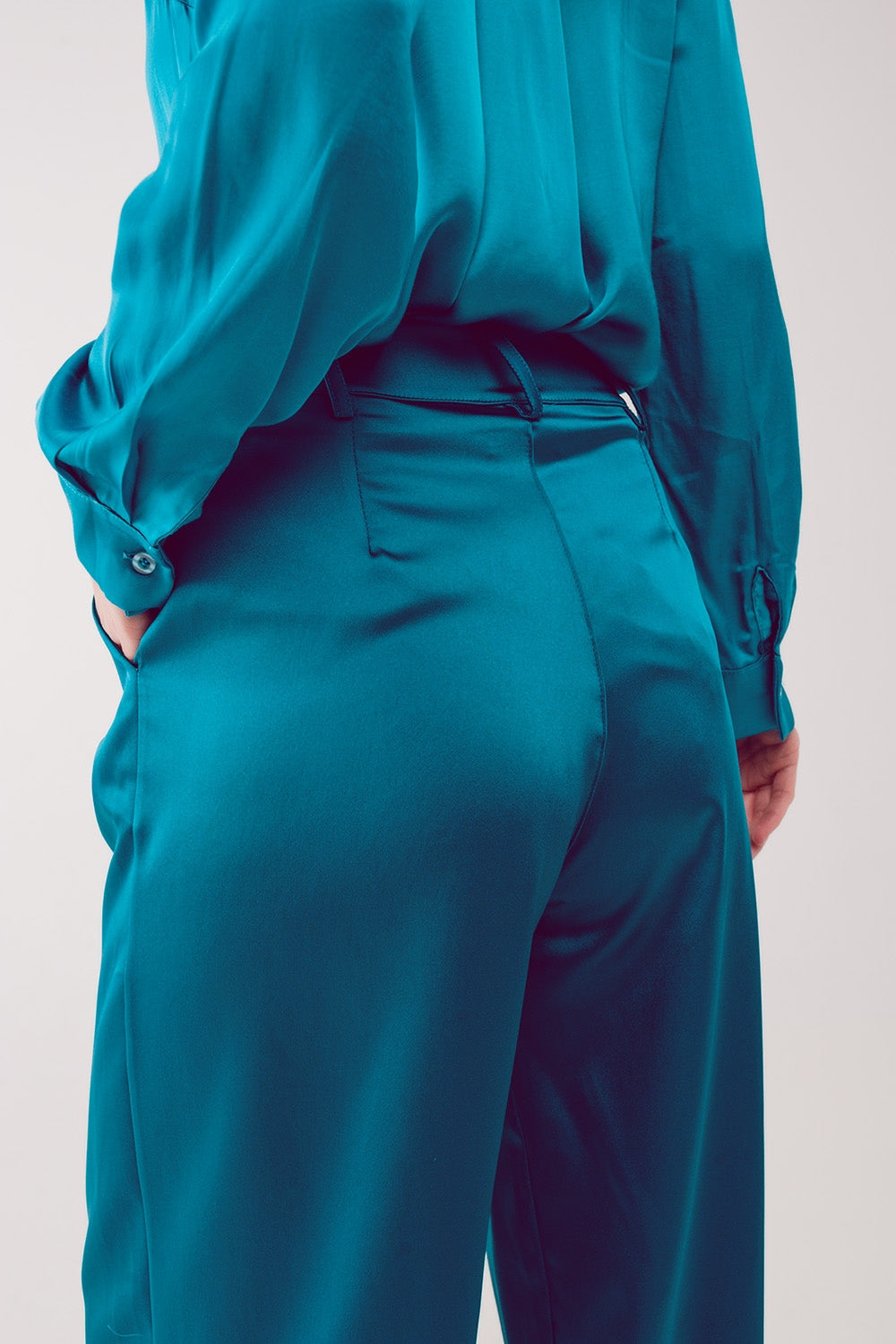 Palazzo pleated pants in turquoise