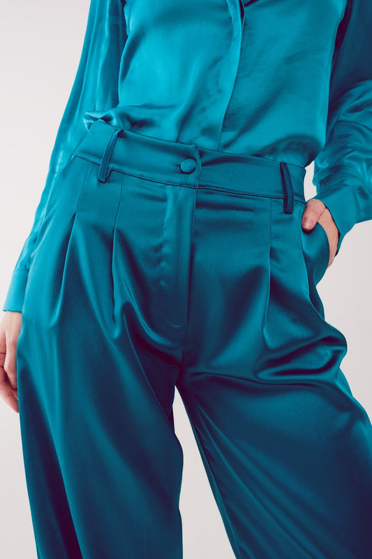 Palazzo pleated pants in turquoise