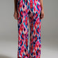 Q2 Palazzo Style Pants in Abstract Pink and Blue Print