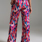 Palazzo Style Pants in Abstract Pink and Blue Print