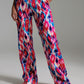 Palazzo Style Pants in Abstract Pink and Blue Print