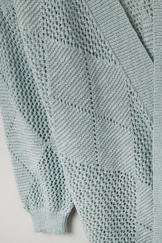 Pale Blue Draped Cardigan With Crochet Design