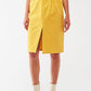 Q2 Paper Bag Waist Straight Skirt With Front Slit in Yellow