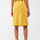 Paper Bag Waist Straight Skirt With Front Slit in Yellow