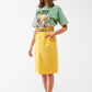 Paper Bag Waist Straight Skirt With Front Slit in Yellow