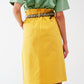 Paper Bag Waist Straight Skirt With Front Slit in Yellow