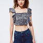 Q2 Party Cropped sequin glitter top in silver