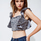 Party Cropped sequin glitter top in silver