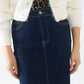 pencil denim skirt in dark wash